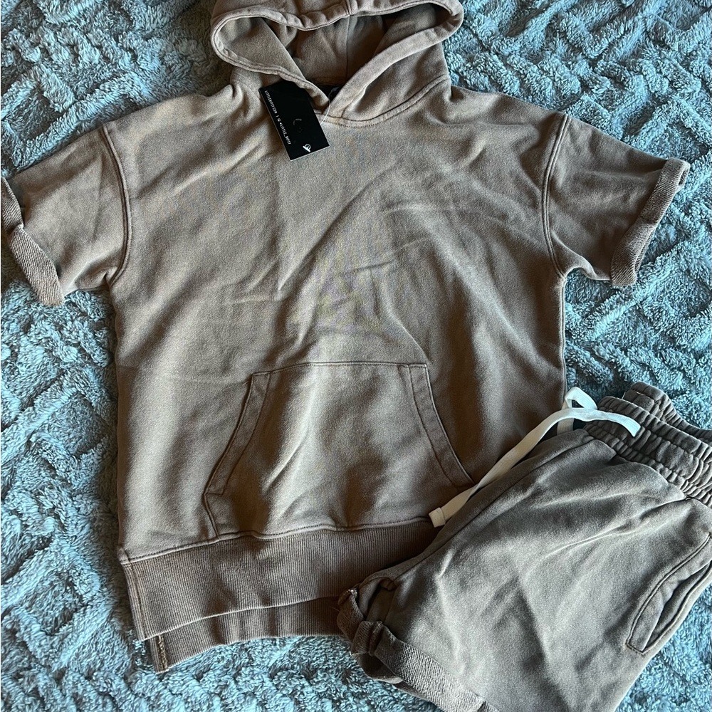 Little bipsy set Kids Tan Hoodie and Shorts Set
